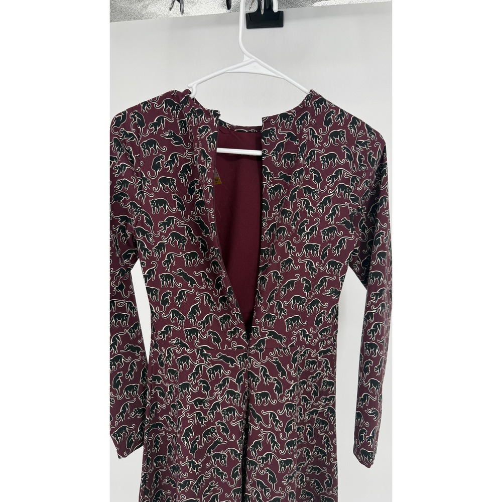 Ann Taylor Petite Black Panther Print Long Sleeve Fit Flare Dress Size 0P - Picture 5 of 7